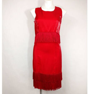 Park tiered fringe red sleeveless midi dress